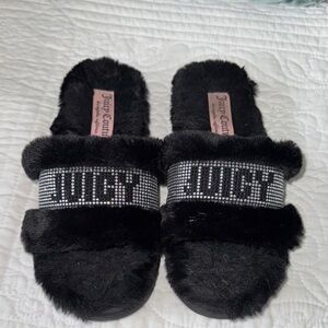 Juicy Couture Black Furry Slides